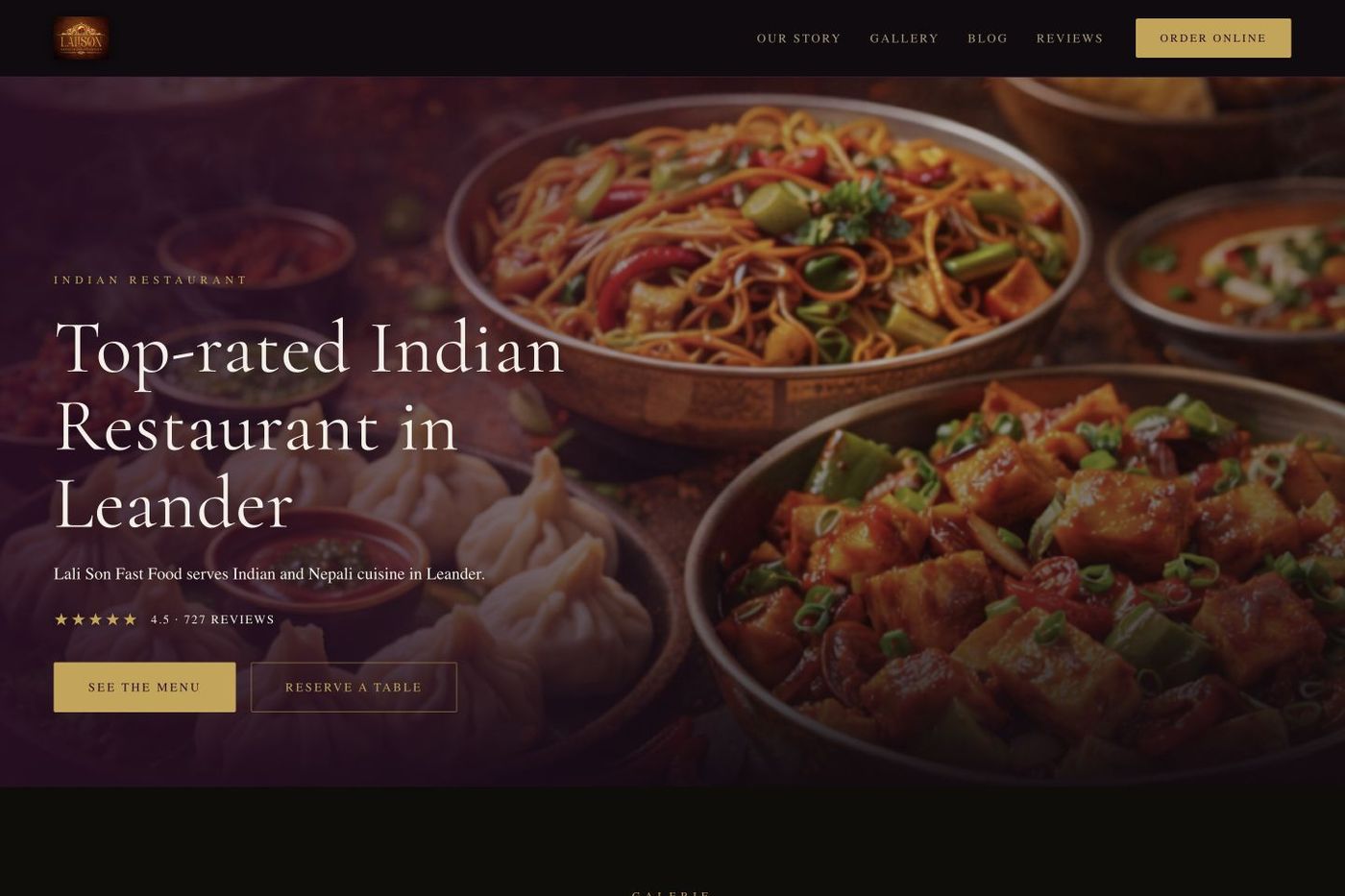 Lali Son restaurant website built by Semperi from the real menu, photography, hours, and ordering information