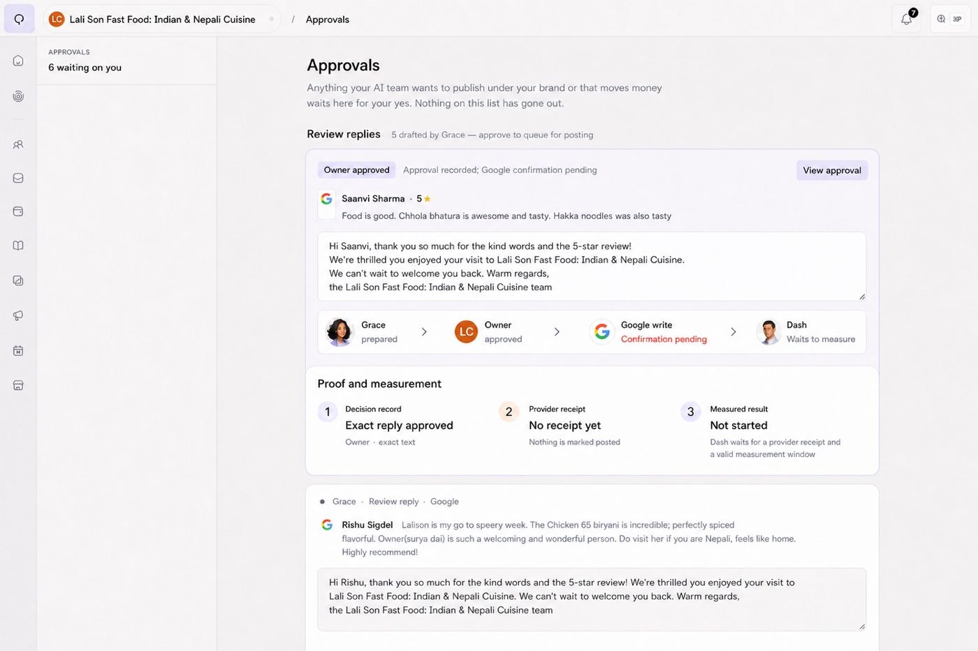 Semperi work queue showing restaurant sources, completed work, and current status